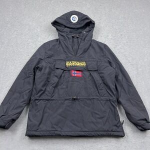 Napapijri Geographic Anorak Jacket Mens Large* Blue Fleece Lined Hooded Pullover